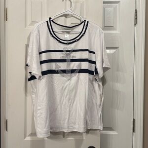 Alfred Dunner White Tee with Navy Neck Trim